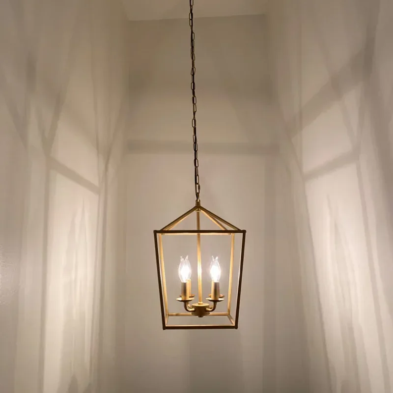 American style Retro Industrial Pendant Light Metal Frame LED Chandelier for Kitchen Hallway Entryway Indoor Art Decor Lighting