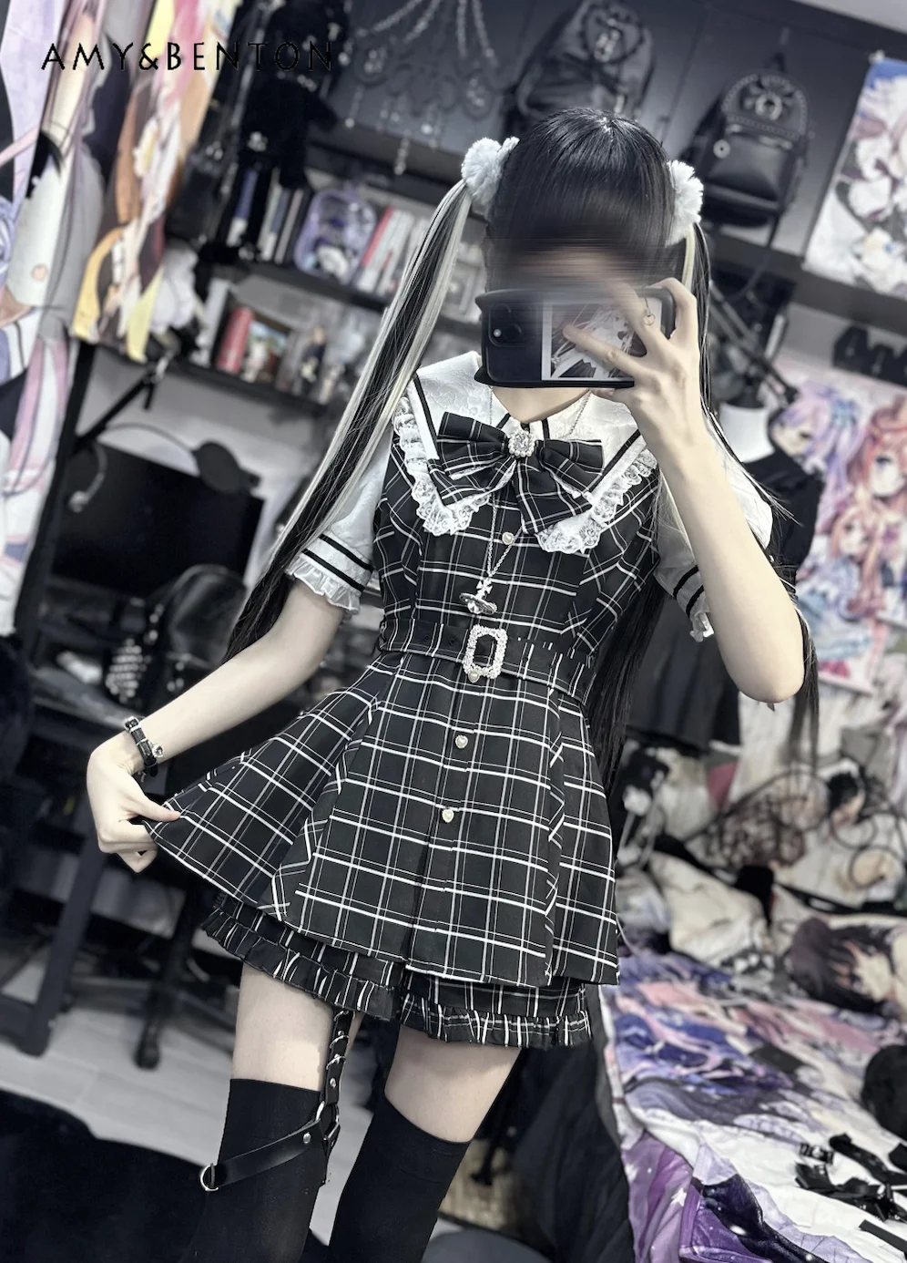 Japanese Mine Mass-Produced Sailor Collar Dress Sets Summer Sweet Bow Short Sleeve Slim Mini Dress Wide Leg Pants Two-Piece Set