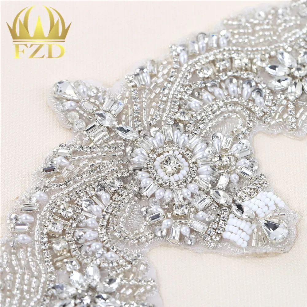 (30pieces) Wholesale Hot Fix Iron Beaded Bridal Sew On Rhinestone Applique Crystal for Dresses and DIY Bridal Sash or Headbands