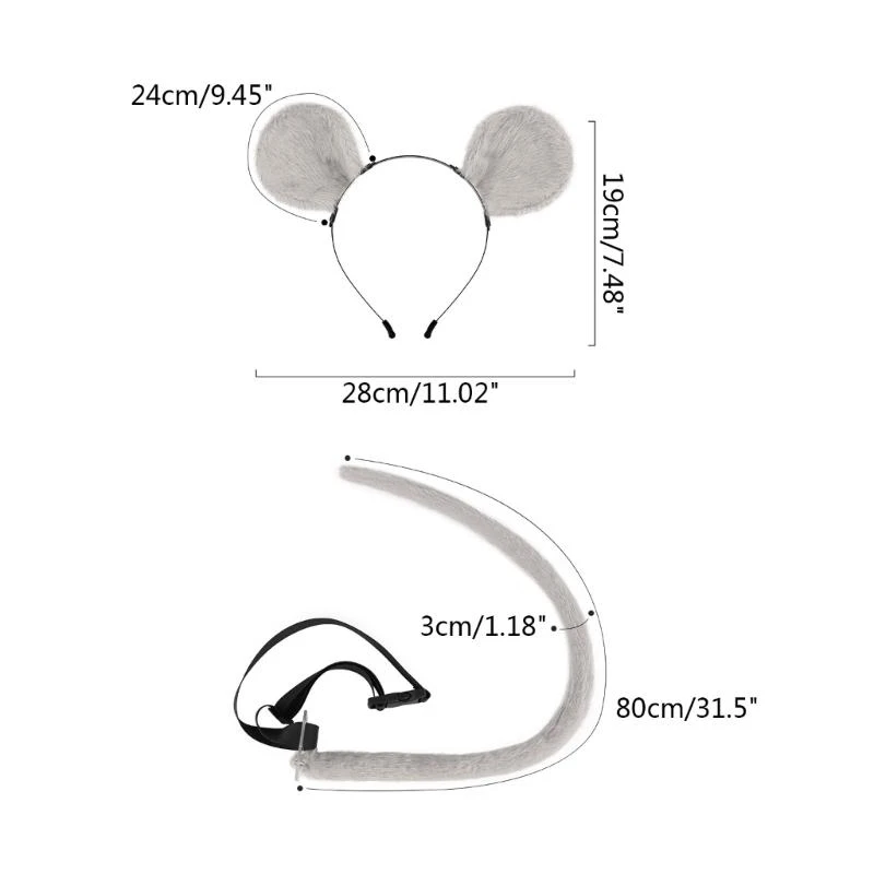 5SD Orecchie da bombole mouse anime-Cosplay Orecchie da mouse e peluche orecchie peluche per capelli con coda