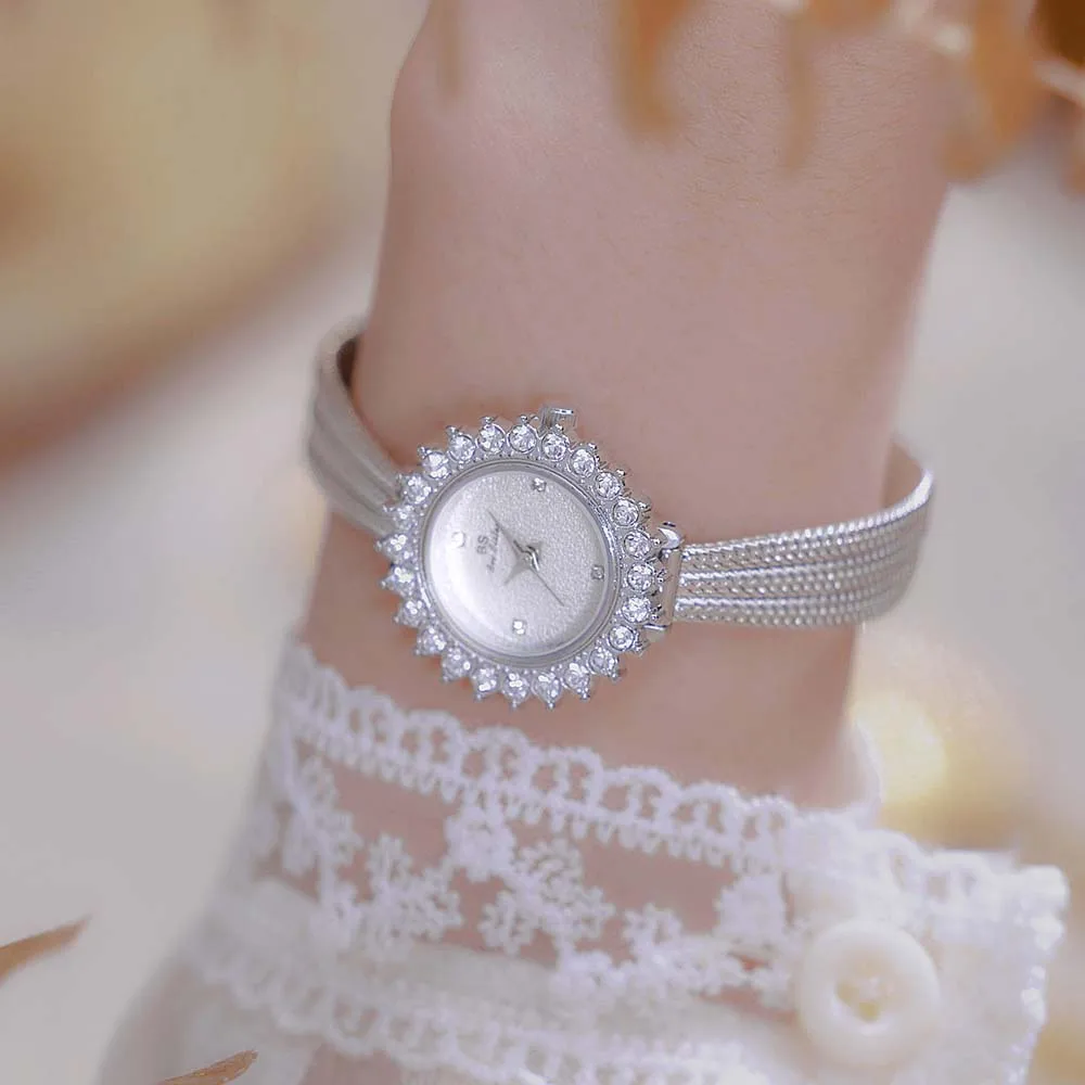 BS женские часы 2025 роскошные элегантные женские наручные часы цвета: золотистый, серебряный, с бриллиантами, кварцевые наручные часы, винтажные женские маленькие часы