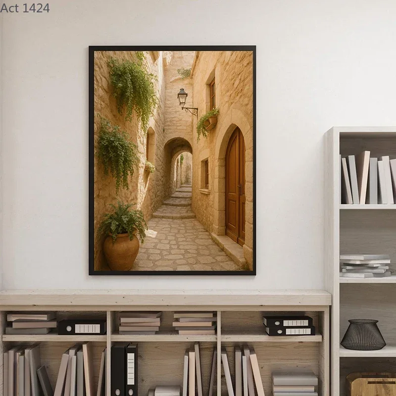 Tuscan Stairway – Mediterranean Stone Archway Olive Tree Frameless Canvas for European Home Decor 2026