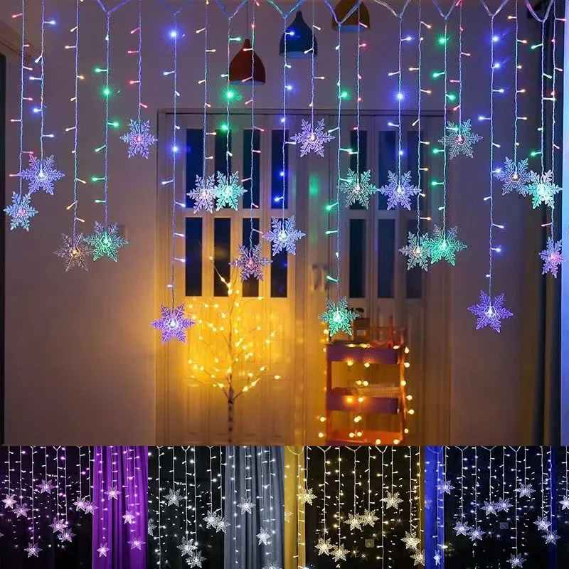 Christmas Fairy Curtain String Lights 3.4M LED Star Deer 220V 110V Garland Festoon for Xmas Tree New Year Navidad Party Decor