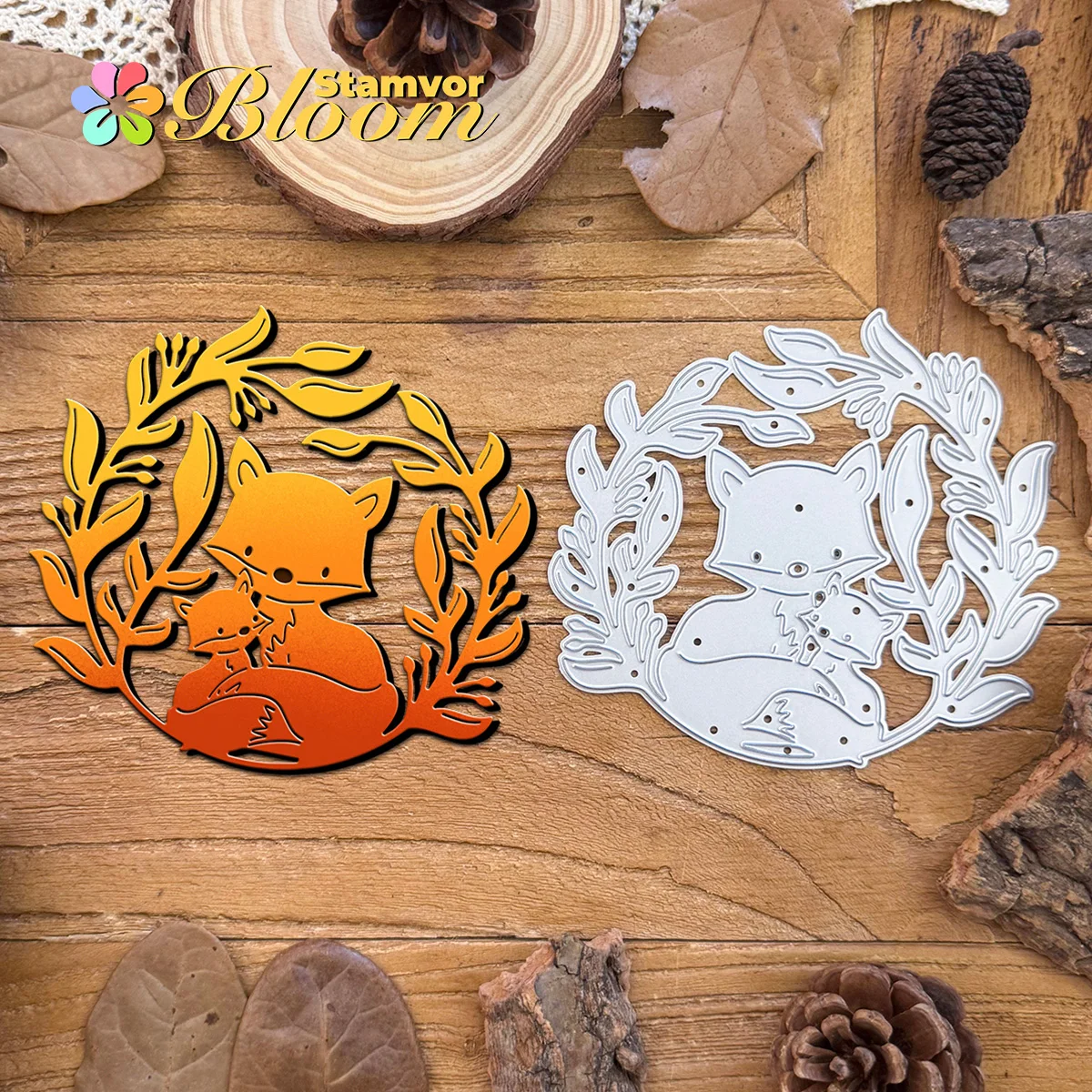 Original schöne Muttertag Wald Tier Fuchs Blätter Kranz Kreis Metall Stanzformen Scrapbooking dekorative Prägung
