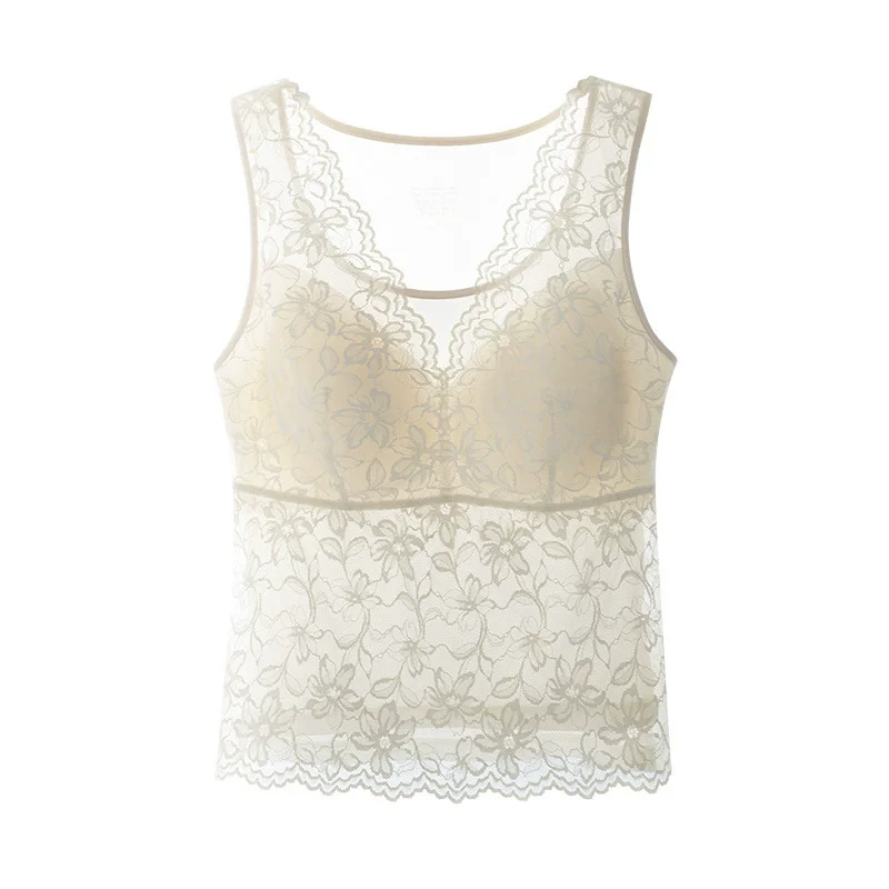 Birdsky, 1PC Women lace tank top tanks vest O neck 90% mulberry silk 10% spandex solid colors, S-1118