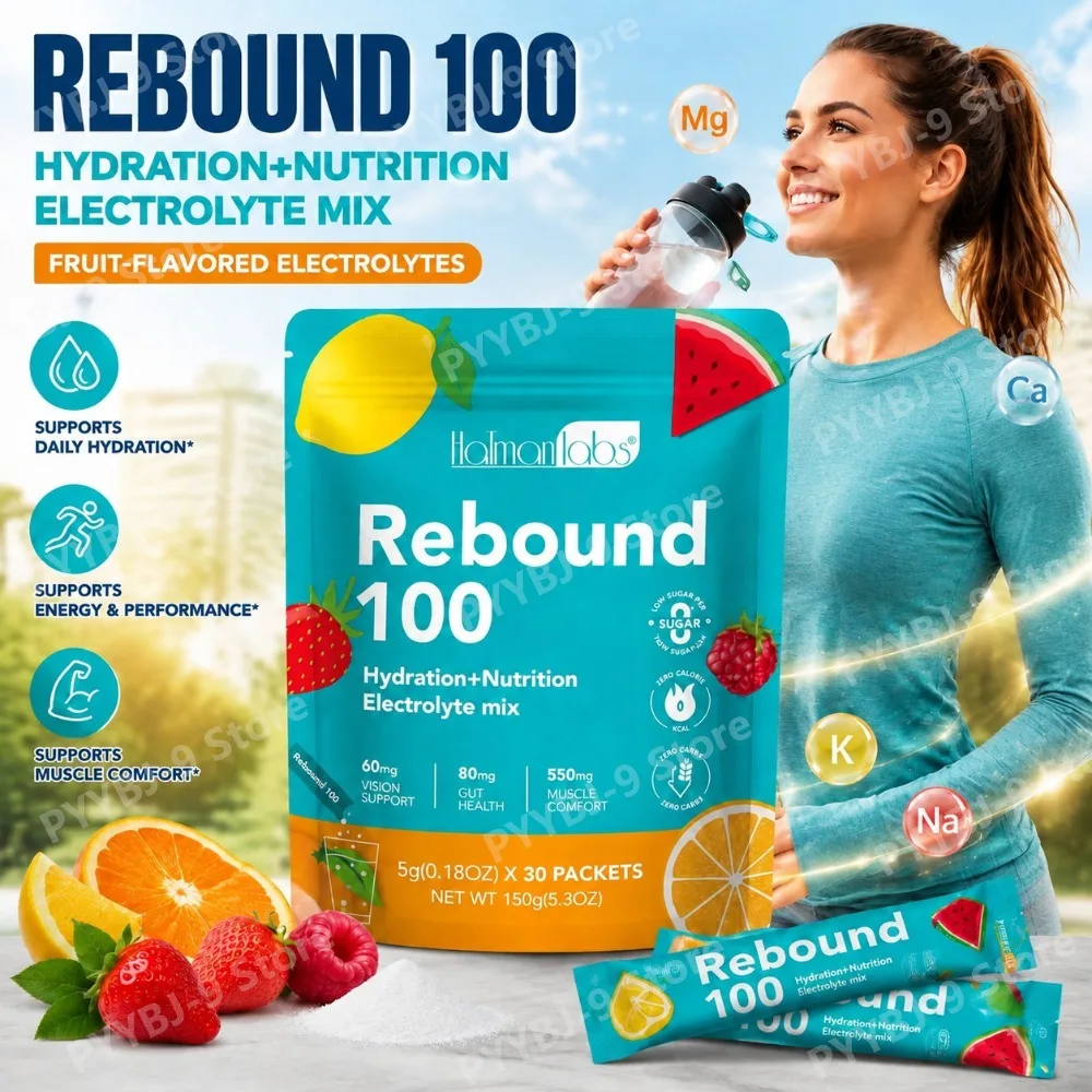 Halmanlabs Electrolyte Powder Zero Sugar Rebound 100 Hydration Mix Supports Daily Energy Muscle Comfort Gut Health 30 Pack