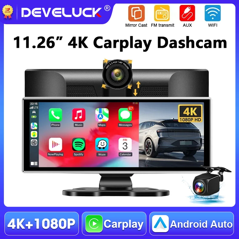 

11.26-inch Universal Dash cam 4K 3840*2160P Car DVR Multimedia Wireless Carplay Android Auto Bluetooth FM AUX Monitor Screen