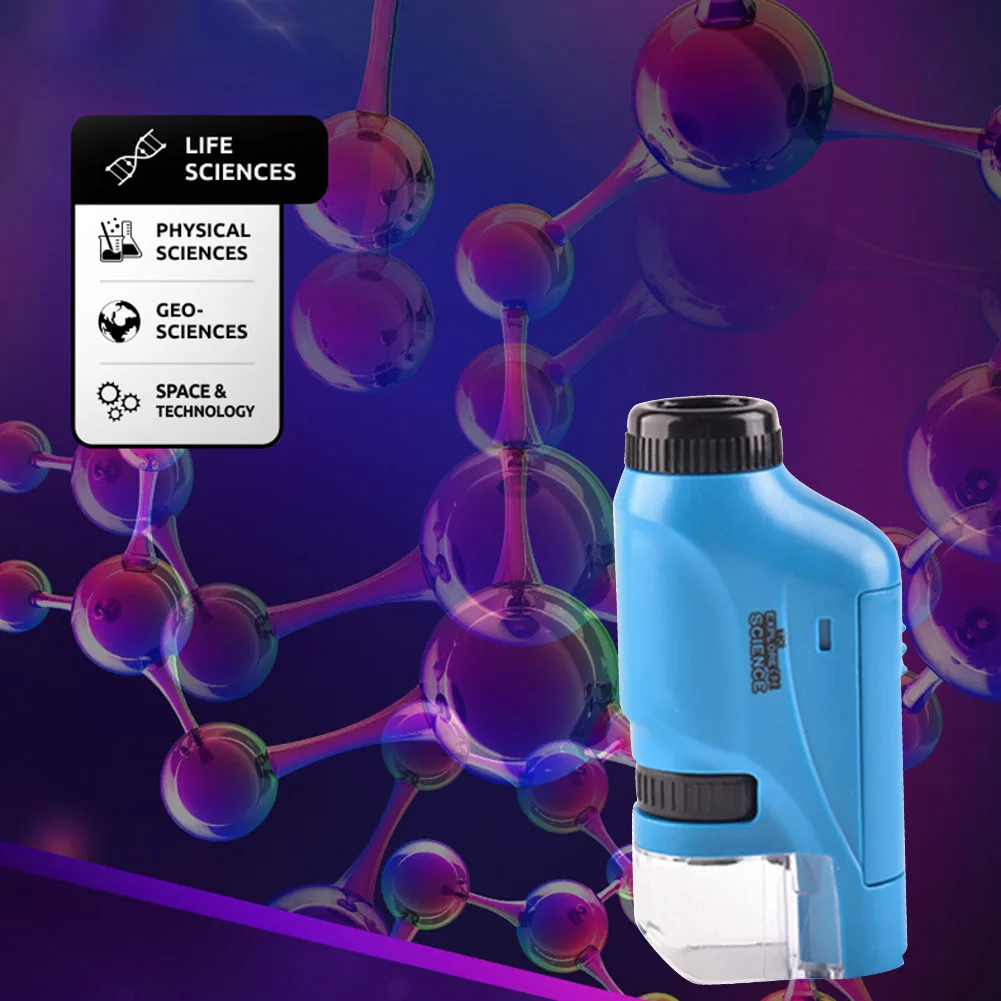 Kit de microscopio biológico con luz LED, Mini microscopio portátil con batería, microscopio de mano de laboratorio para niños al aire libre