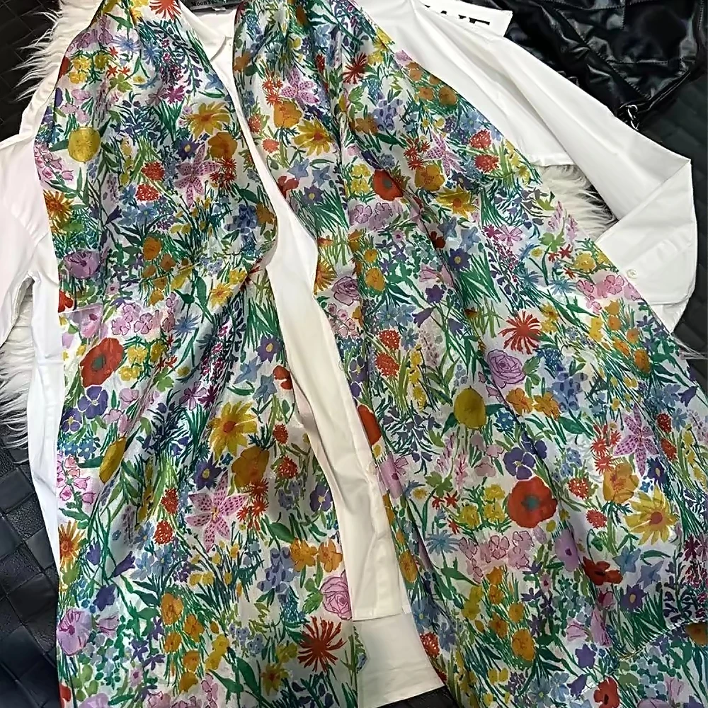 BYSIFA|Green Pink 100% Mulberry Silk Shawl Scarf Fashion Women Fall Winter Floral Style Long Scarves Bufand Summer Beach Shawls