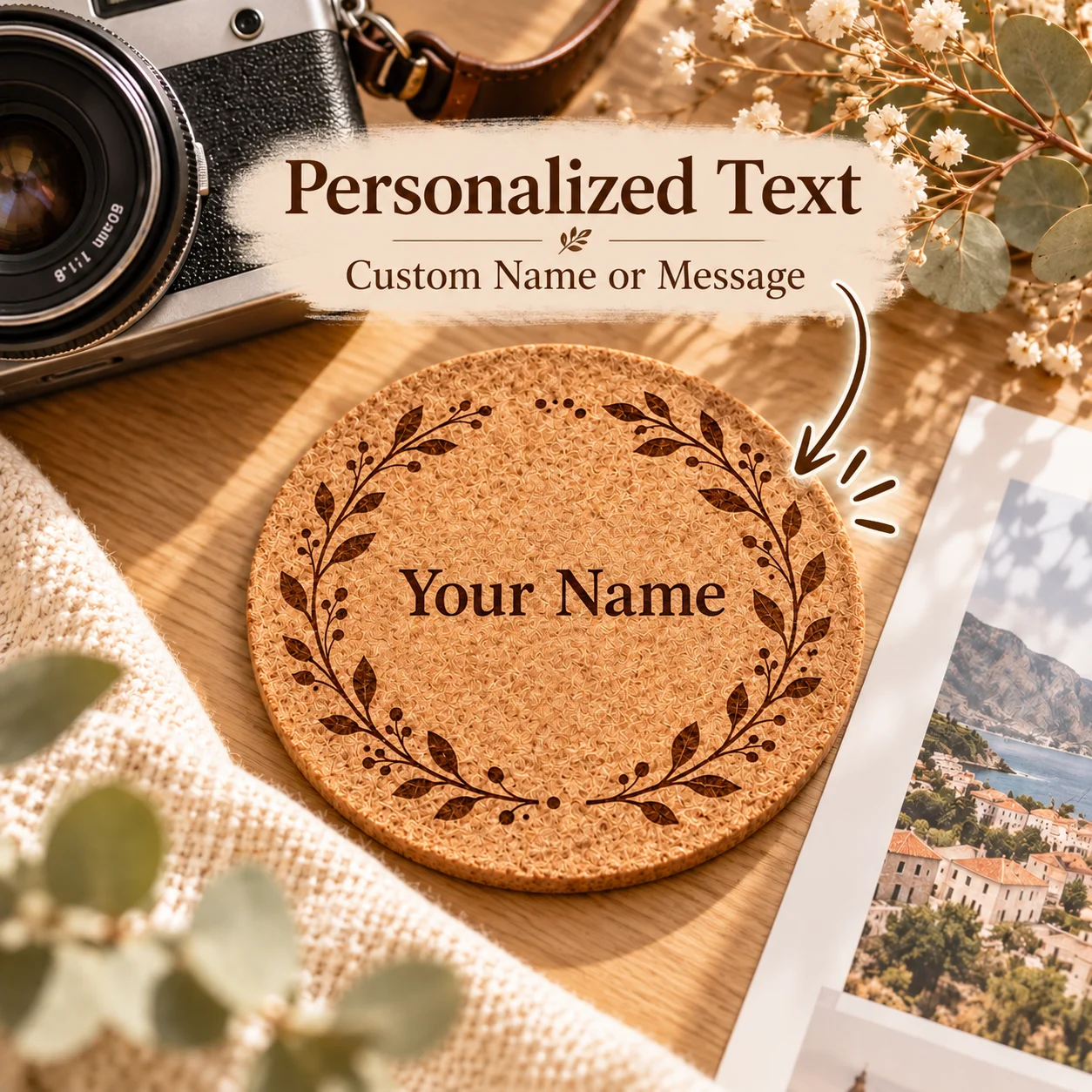 Custom Text Felt Coaster Personalized Non‑Slip Absorbent Cup Mat Heat Resistant Table Protector for Home Office Desk Decor