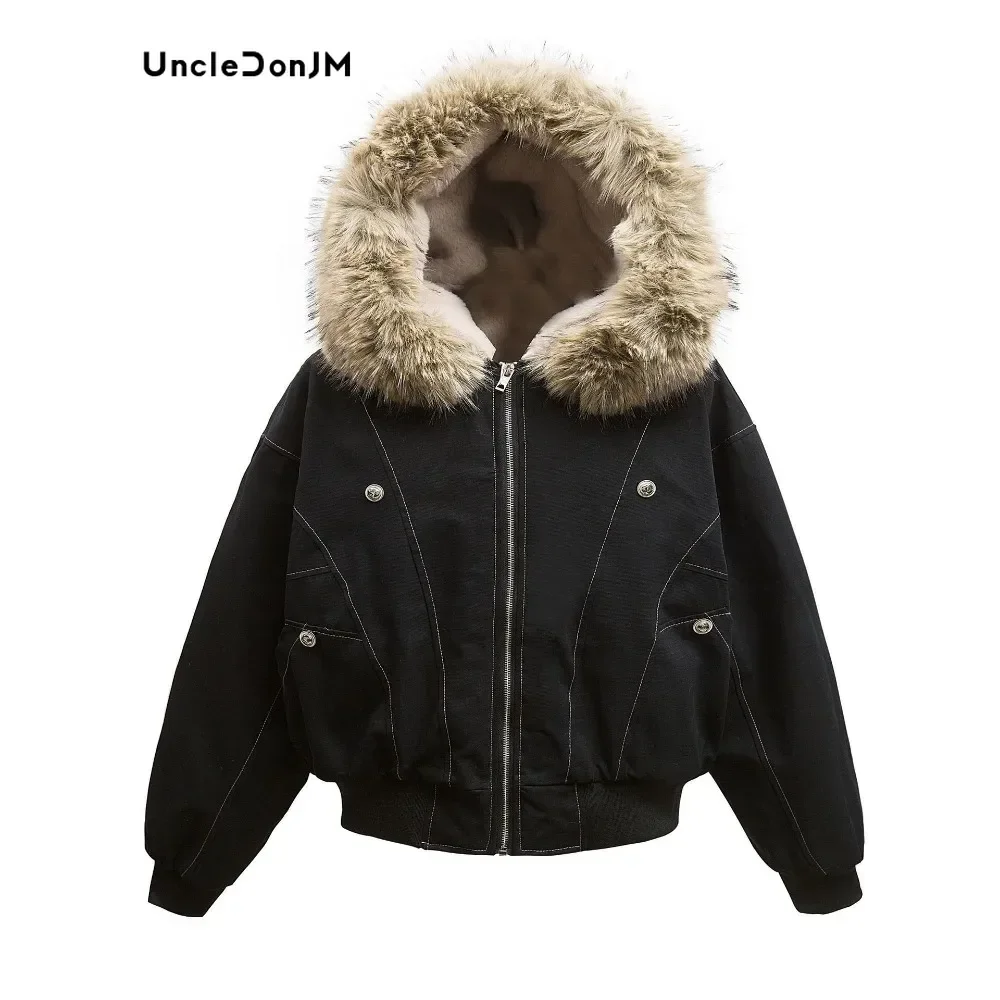 Uncledonjm Fur Collar Hooded Puffer Coat Harajuku Fashion Luxury Brand Streetwear Padded Jacket Tops Men Clohting