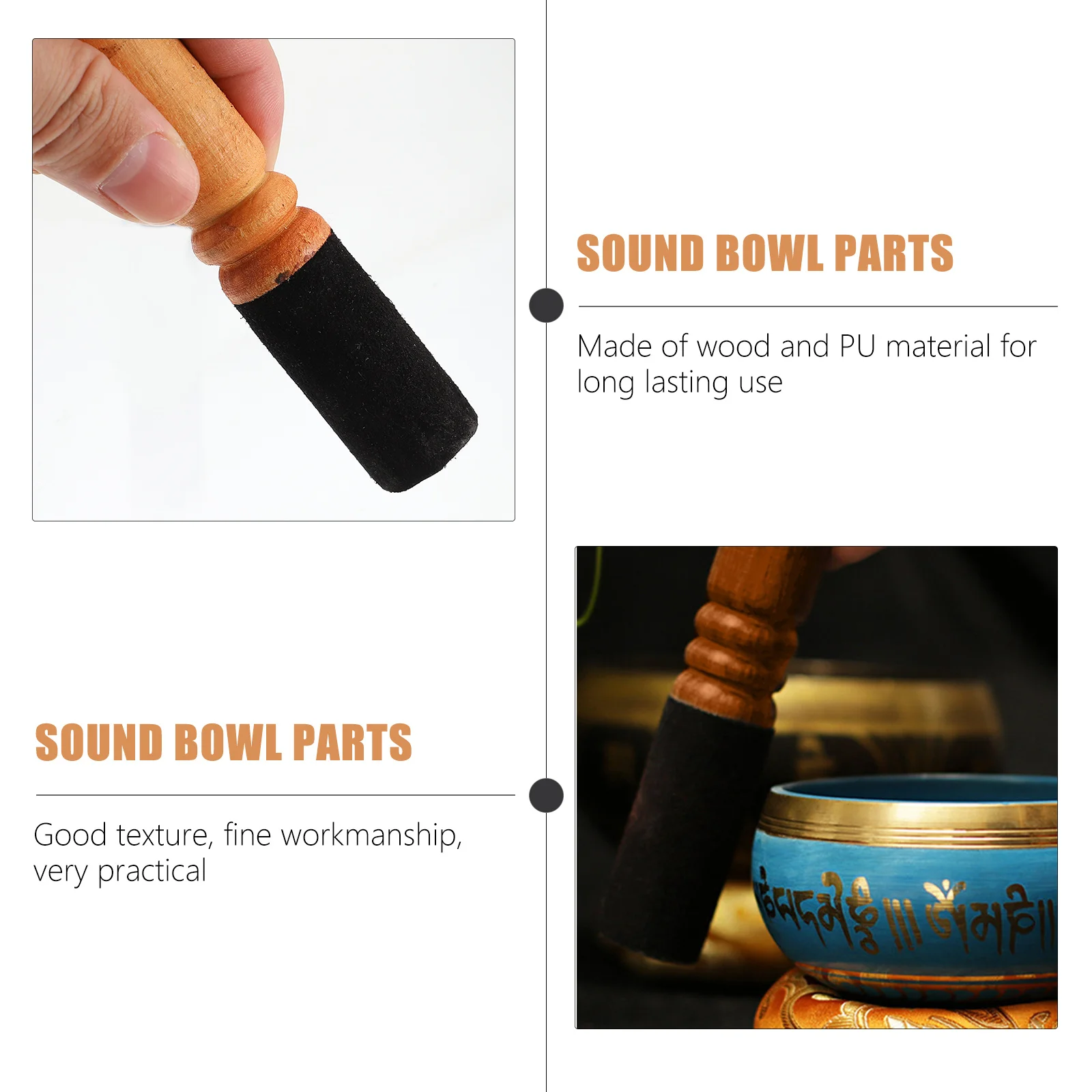 

Singing Bowl Wooden Mallet PU Durable Wrapped Stick Meditation Sound Bowl Accessory Yoga Buddha Stick Wooden Mallet