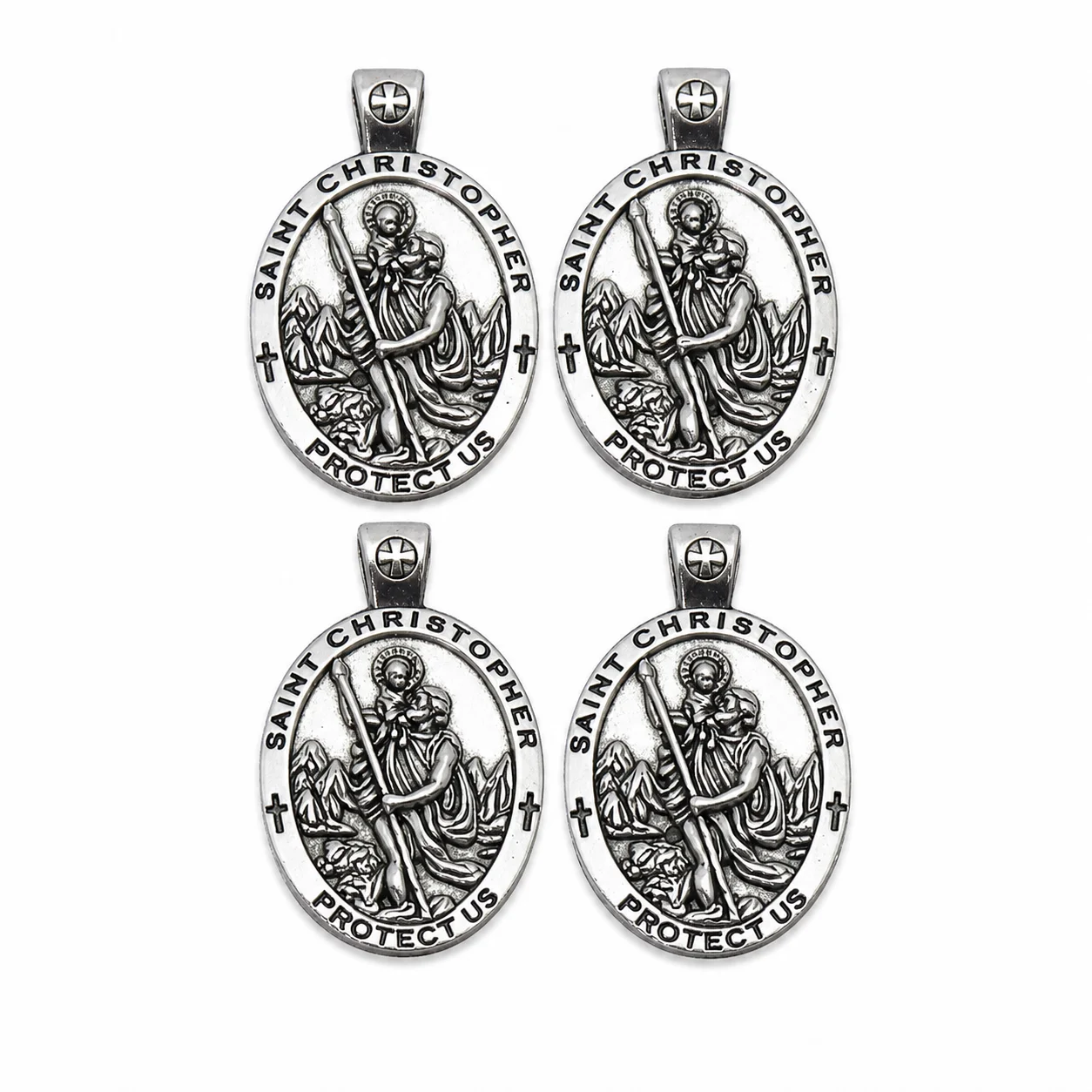 4PCS Vintage St Christopher Medal Pendant  Catholic Patron of Travelers Religious Protective Amulet DIY Jewelry Making Accessory