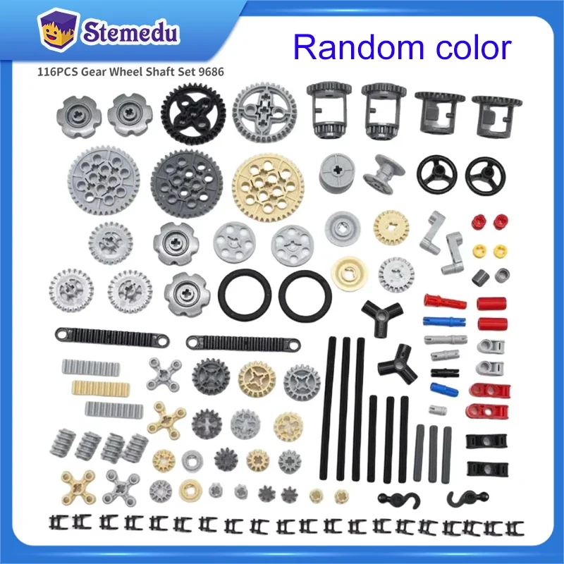 116pcs MOC Bulk Technical Parts Pin Bricks Set Axle Connector Gear Shaft 40 Tooth Building Blocks Compatible with Legoeds 9686