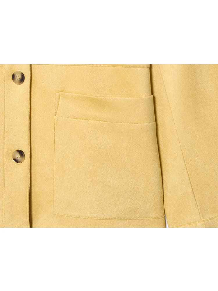 TFMLN Cappotto vintage in pelle scamosciata tinta unita da donna casual Risvolto alla moda Giacca ampia con tasca monopetto Capispalla per pendolarismo femminile