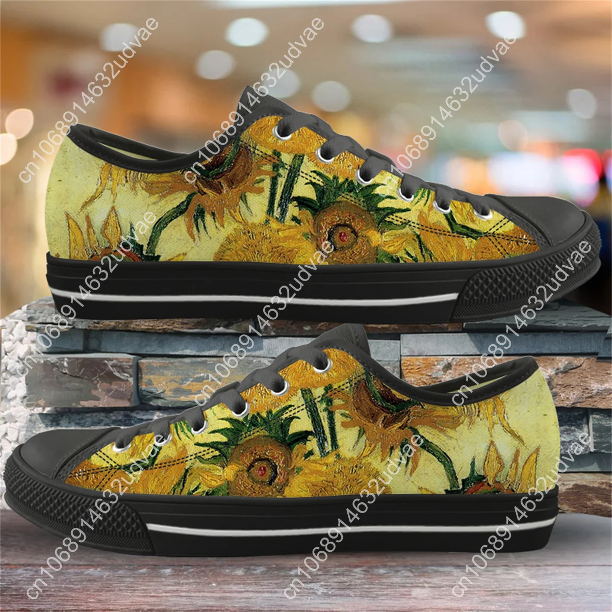 Van Gogh Oil Painting Sunflower Canvas Shoes Women's Lightweight Breathable Flat Shoes Outdoor Fitness Lace-Up Sneakers Zapatos