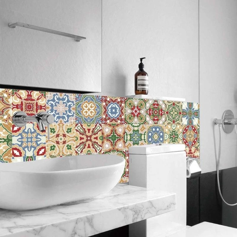 KX4B 24pcs Moroccan Tile Sticker Peel Murals Wall Decals Backsplash DIY