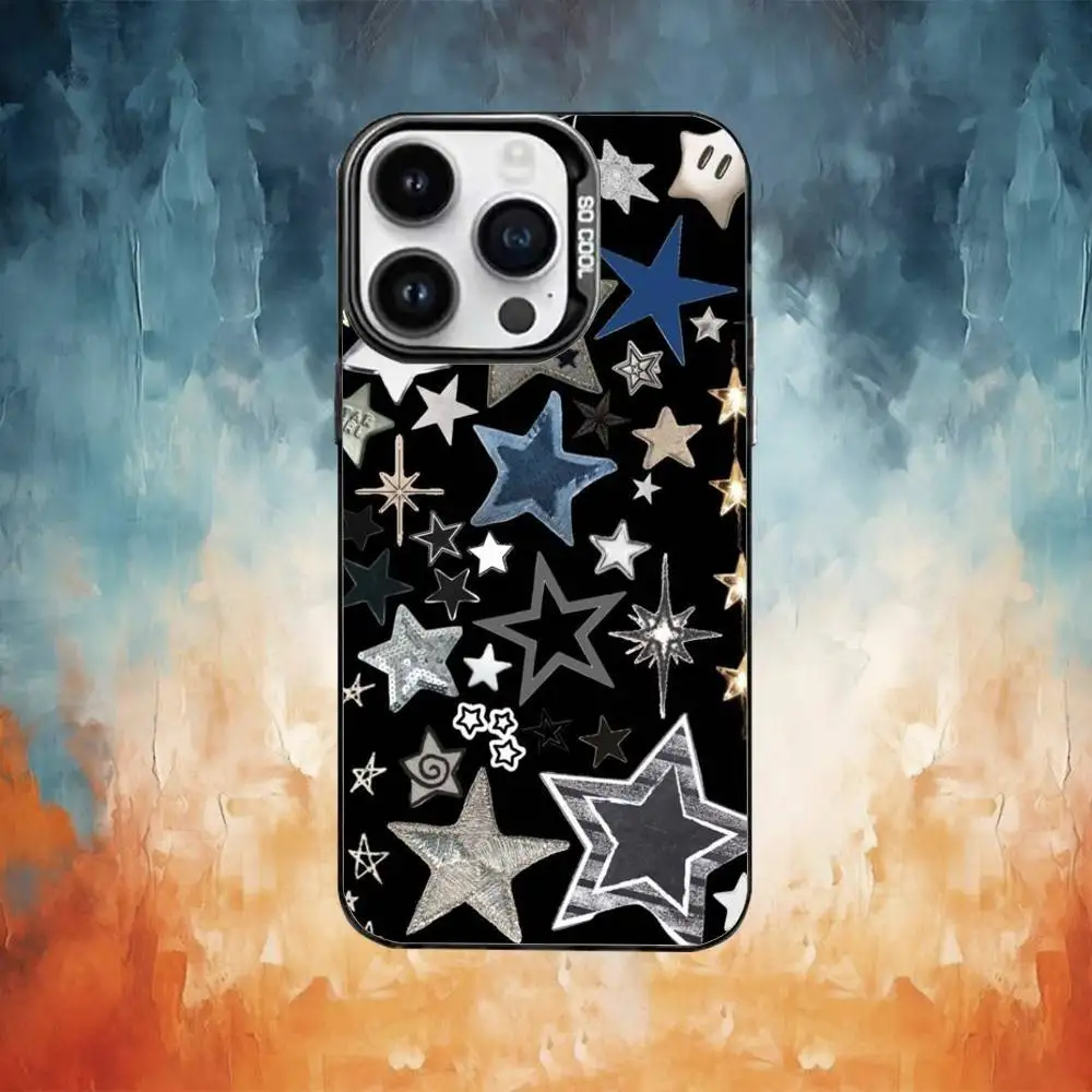 حافظة هاتف على شكل نجمة ملونة لهاتف iPhone17,16,15,14,13,12,11 Plus، Pro Max غطاء مقاوم للصدمات من الحلوى السوداء غير اللامعة