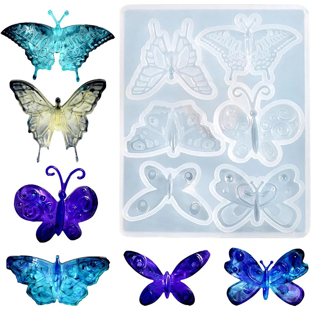 Molde colgante de silicona de mariposa DIY, 6 estilos, llavero de mariposa, pendiente, broche, collar, joyería artesanal, molde de resina Epoxy