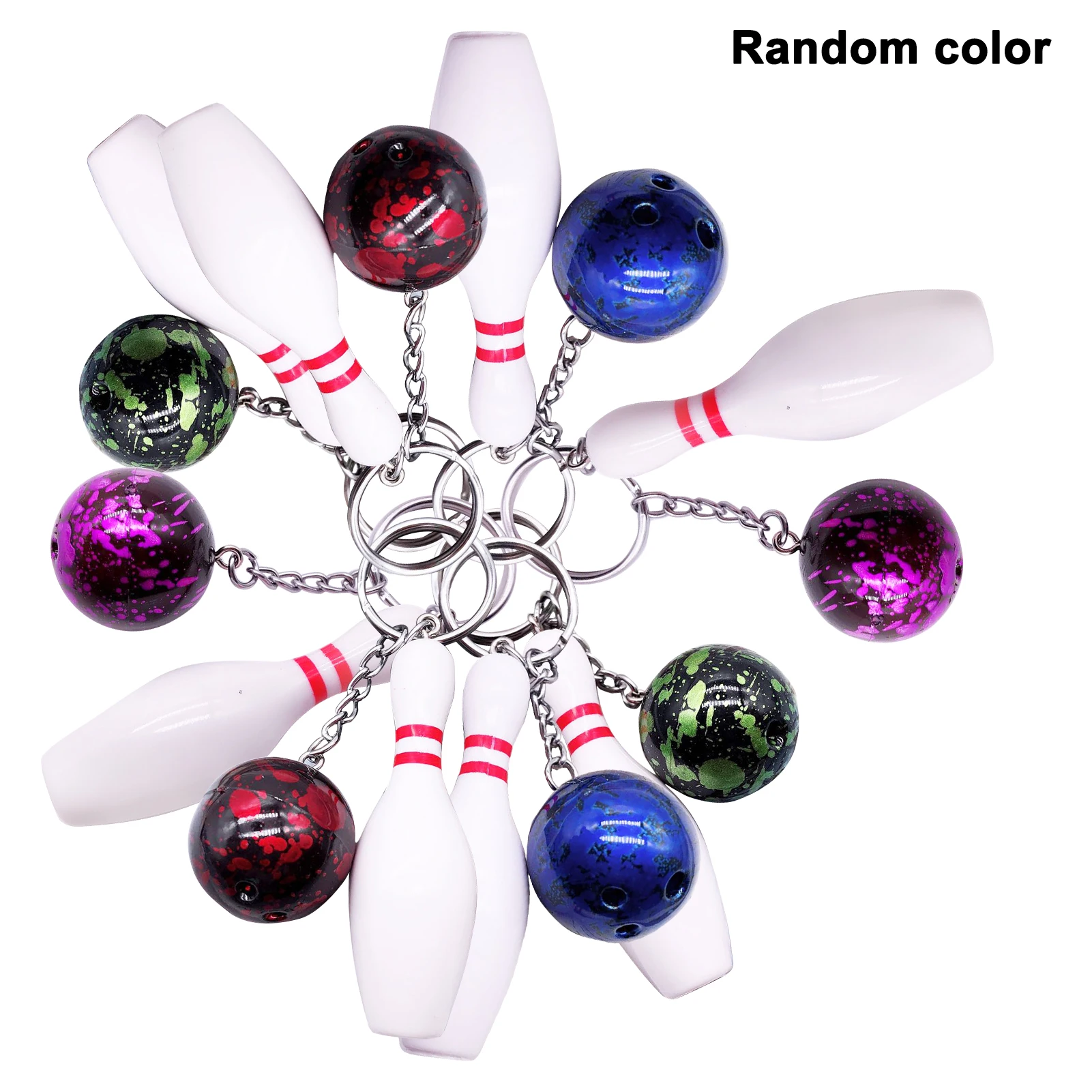 8pcs Bowling Keychain PVC Key Pendant Bag Mini Simulation Bowling Party Metal Key Ring Sports Enthusiasts Birthday Gift Keyring