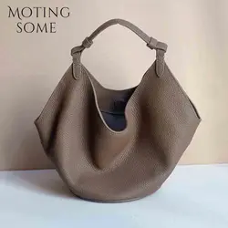 Motingsome 2024 New Woman Bag Cowhide Leather Bags Luxury Designer Bags Soft Underarm Shoulder Satchel Tote Retro Pouch Black