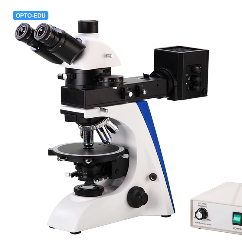 OPTO-EDU A15.2601-RTT Trinocular Magnification 40X~500X Transmitting Light 6V20W Halogen Lamp Polarizing Microscope