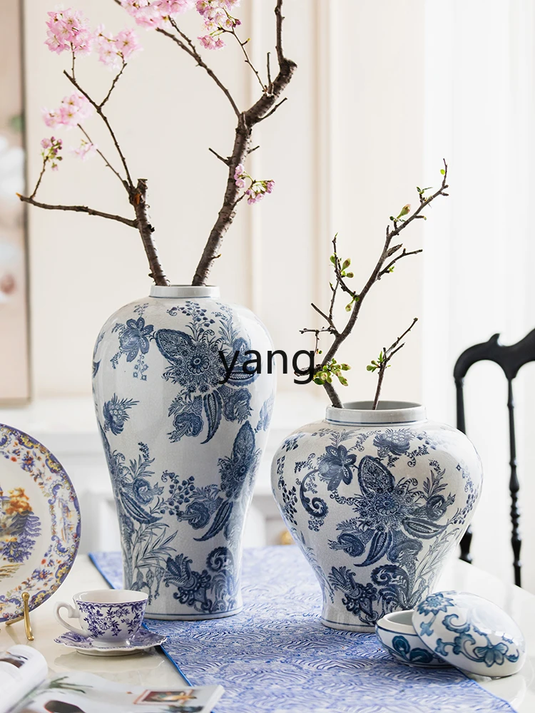 LMM Hand-Painted Blue and White Porcelain Vase Decoration Retro Living Room Home Ornaments