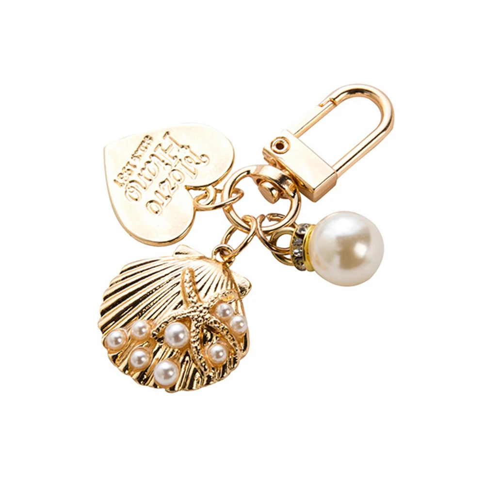 Pearl Keychain with Metal Letter Heart Tags Women Girls Car Bag Charms Cute Gold Color Key Rings Jewelry Accessories