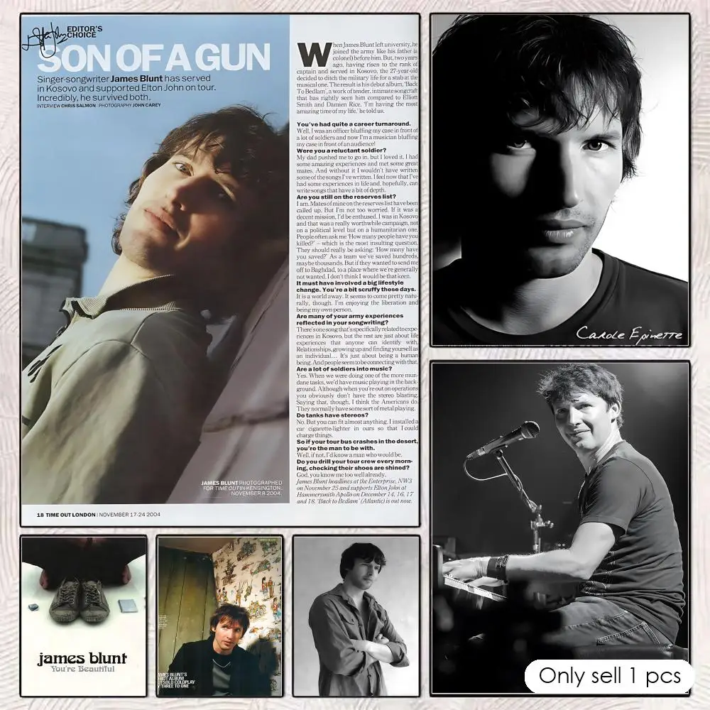 Pop singer J-James Blunt Poster Self-adhesive Wall Mural Art Waterproof Sticker For Bar Room Decor High Quality Print Gift