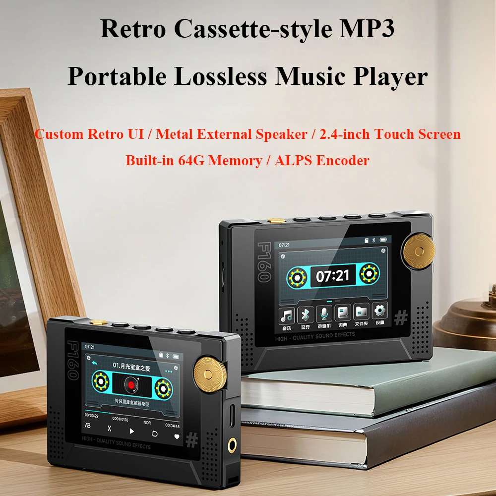 

Portable Lossless Hi-Fi MP3 Player with Bluetooth 5.3 Built-in 64G Memory FM Radio 2.4-inch HD Touch Screen & Long Battery Life