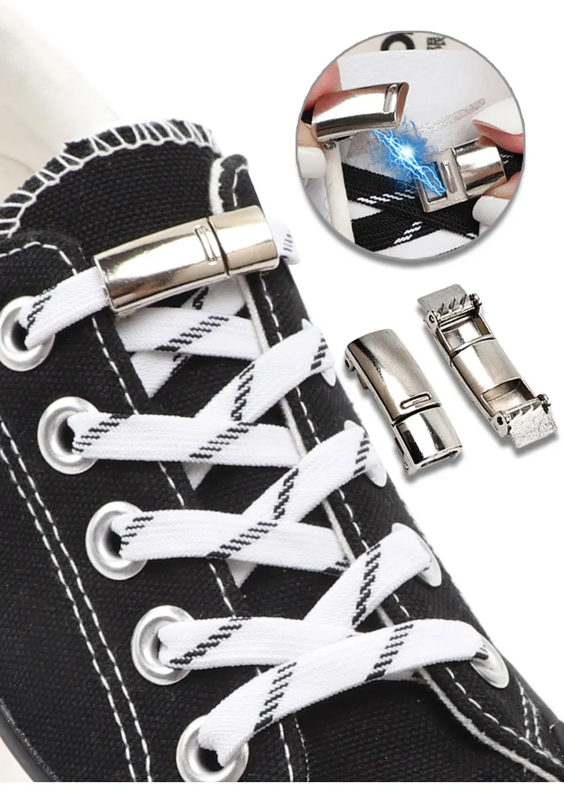 Elastische Schnürsenkel für Turnschuhe, magnetische Schnürsenkel ohne Bänder, 8 mm, verbreitert, flach, sicher, schnell, faule Schuhe, Spitze, Unisex, 1 Paar – Detail 1