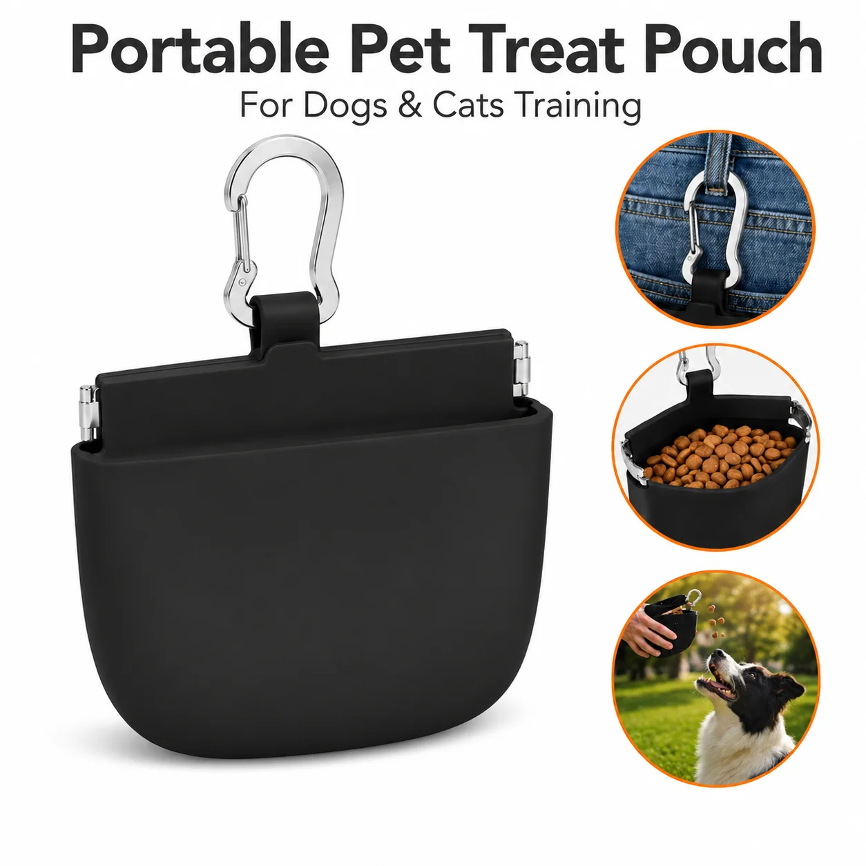 Pet Training Waist Bag Silicone Dog Treat Pouch with Hook Auto-Closing Washable Snacks Seal Pockets for Travel,Outings Use