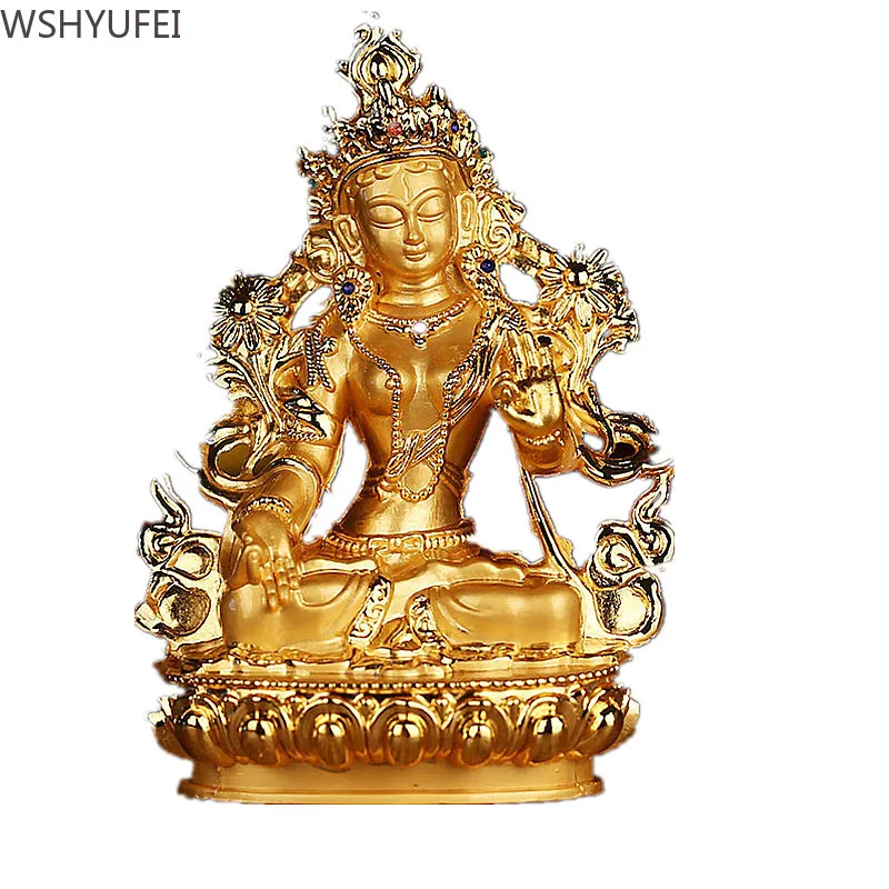 

H14CM Efficacious Green Tara Tranic Gilding Gold Buddha Alloy Metal Buddhist Suppliers Home/ Office Decorate Statue Craft