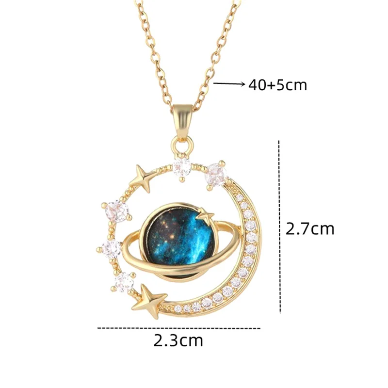 1PC Women Exquisite Blue Starry Sky Planet Pendant Necklace Light Luxury Zircon Necklace Jewelry Gift ﻿