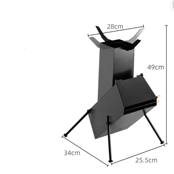 

Portable Outdoor Camping Kitchen Wide Application Carbon Steel Woodfire Burning Stove for BBQ Picnic Fishing Rocket Stove