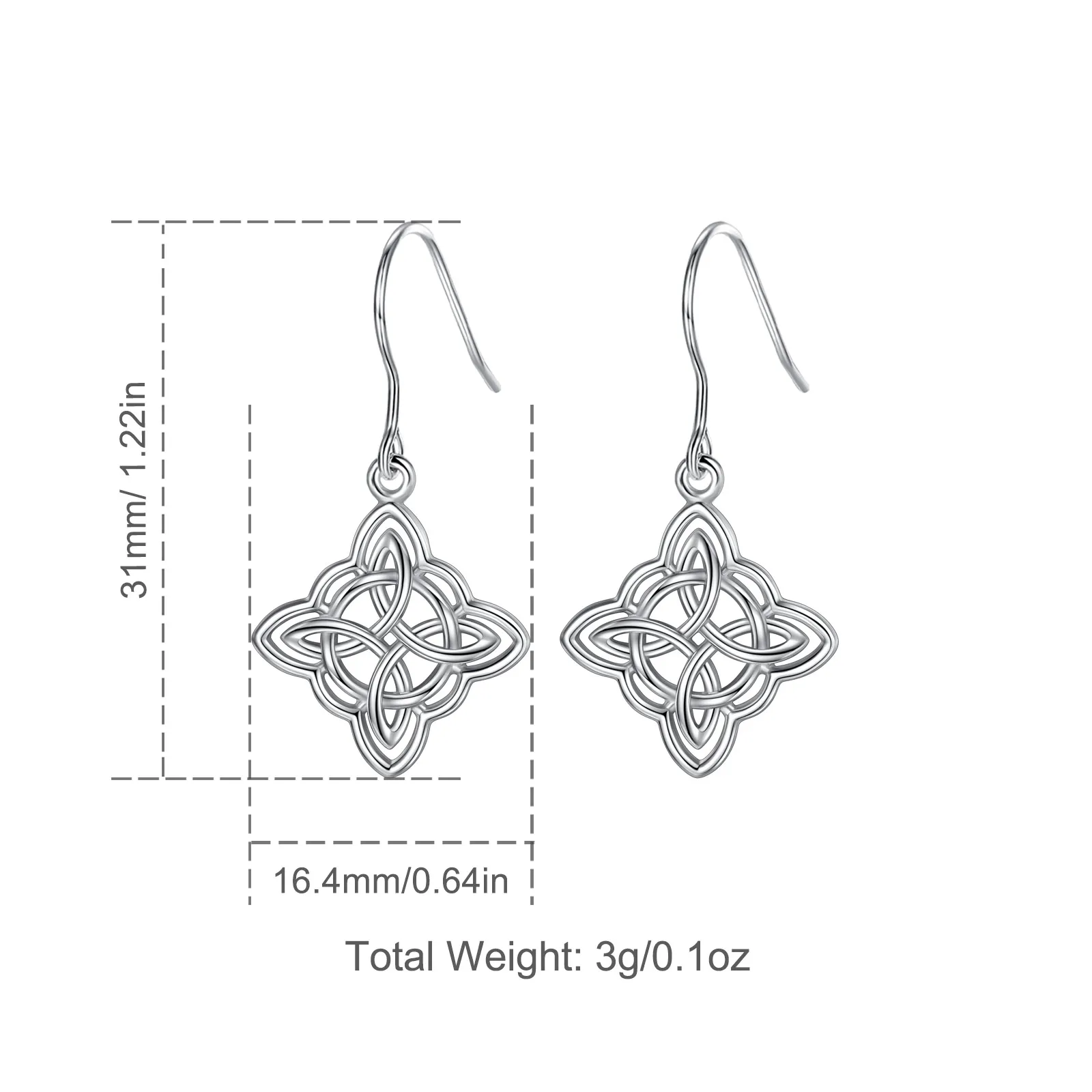 Eudora Real 925 Sterling Silver Celtic Knot Earring Lucky Jewelry Women Elegant Hypoallergenic Earrings Holiday Party Gift