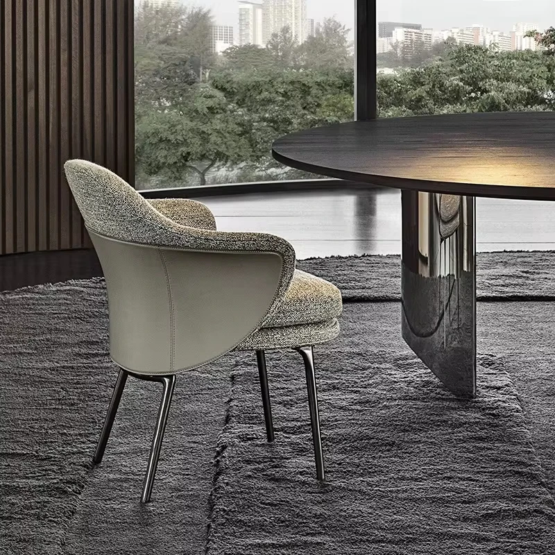 

Italian modern stainless steel metal leg chair, fabric leather lounge, family bar restaurant cafe furniture