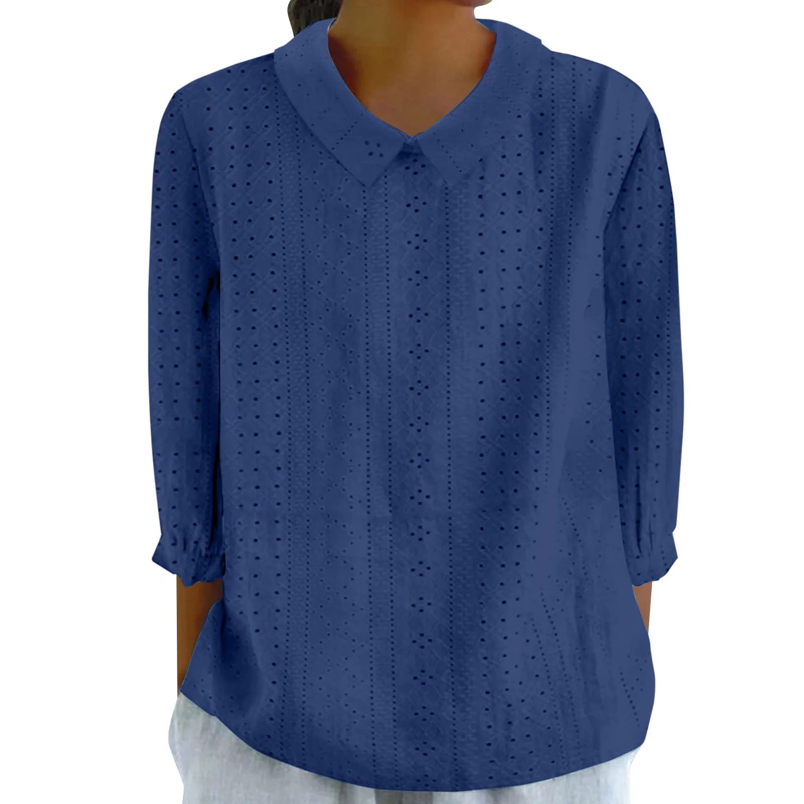 

2025 Women Shirt Stylish Women's Lapel Blouses 3/4 Sleeve Solid Color Pullover Top Loose Fit Streetwear T Shirt Loose Fit Blouse