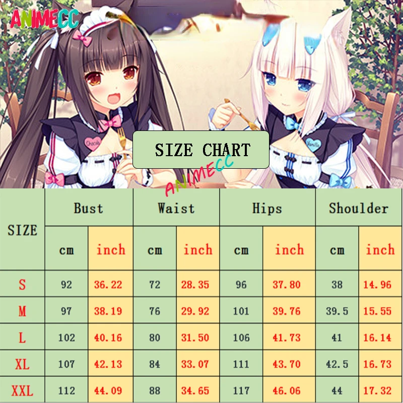 ANIMECC-Robe de femme de chambre Chocola Vanilla Cosplay, Costume de jeu d'anime, perruque de chat Neko, tenues d'Halloween pour femmes