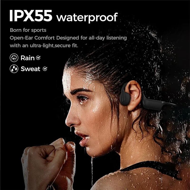 Headphone Olahraga Telinga Terbuka Headphone Bluetooth Nirkabel Konduksi Tulang dengan Peningkatan Mikrofon Earphone Tahan Air-TCES