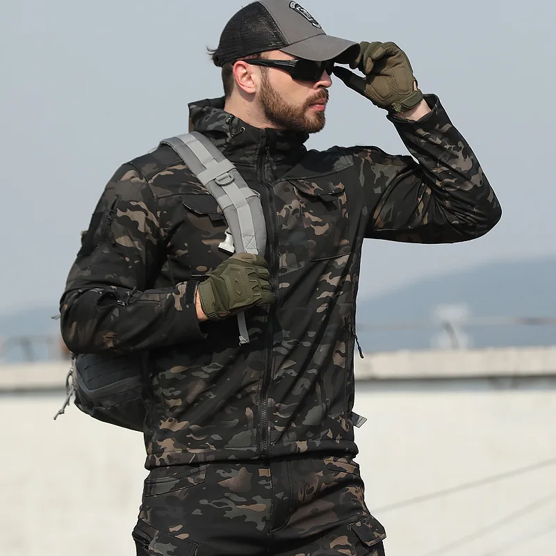 

Men's Fall Winter Tactical Hooded Jacket Multi Pocket Outdoor Workwear Warm and Breathable for Hunting Trekking Cycling Fishing