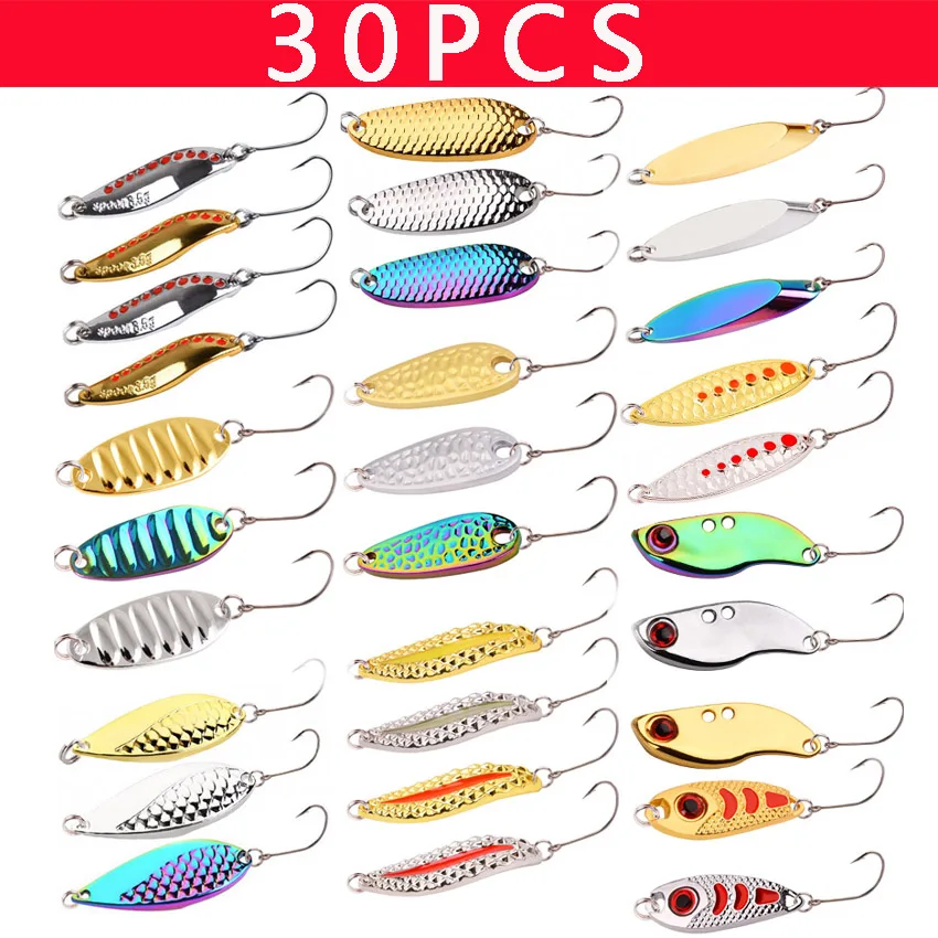 30Pcs Trout Bait Mixed Gram Weight Metal Spoon Fishing Lure Set Wobbler Casting Jigging Tackle Accessories Pesca Chub