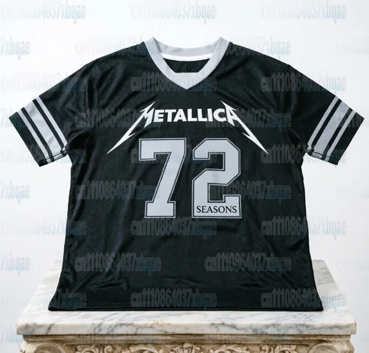 Metallica 1984 Retro Fußballtrikot 3D T-Shirt Rockband Unisex Kurzarm Lose Hemd-Oberteile Familien-Partnerlook-Oberteile T-Shirts – Detail 4