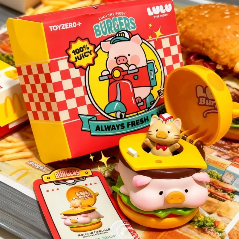 LuLu The Piggy Burger Series Blind Box Figur Anime Babi Lucu LuLu Mainan Boneka Model Dekorasi Meja Kotak Misteri Kejutan Hadiah Anak