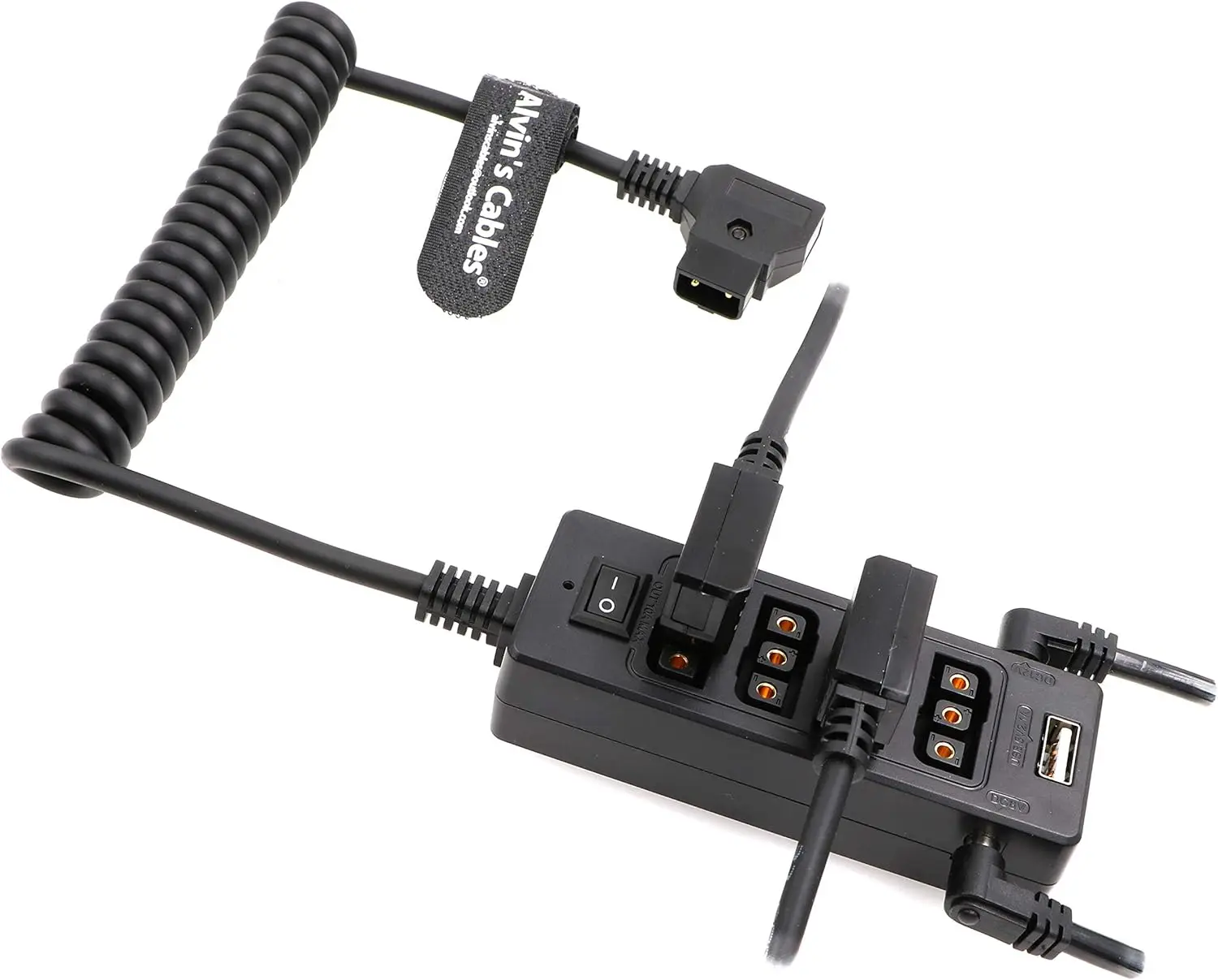 Alvin's Cables D-tap Splitter Cable with Power Switch Male DTap to 4 Female D Tap 2 DC USB for V-Mount Battery for ARRI/RED Came
