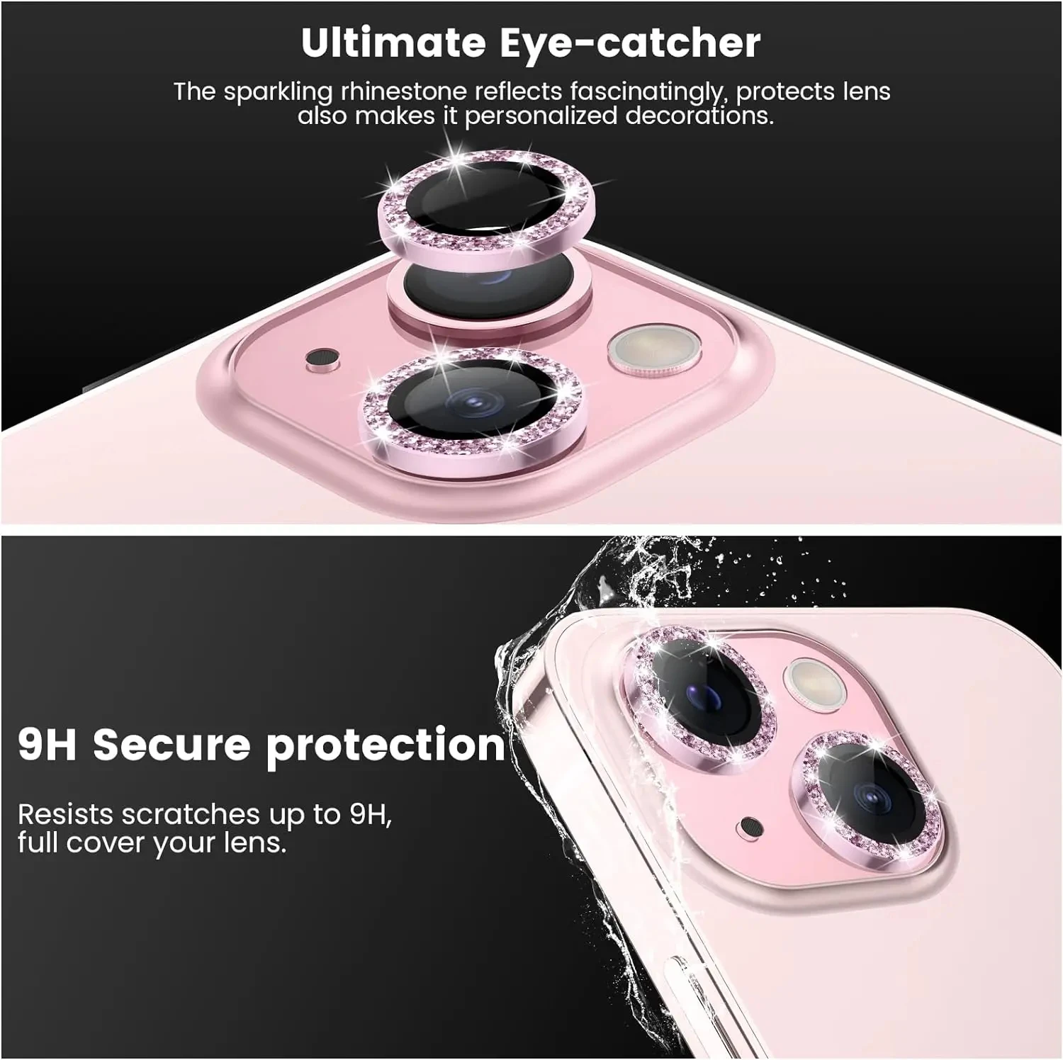 Cubierta protectora de lente de cámara con purpurina, accesorios de protección de vidrio templado para iPhone 11, 12 Pro, 14 Plus, 15, 16 Pro Max,