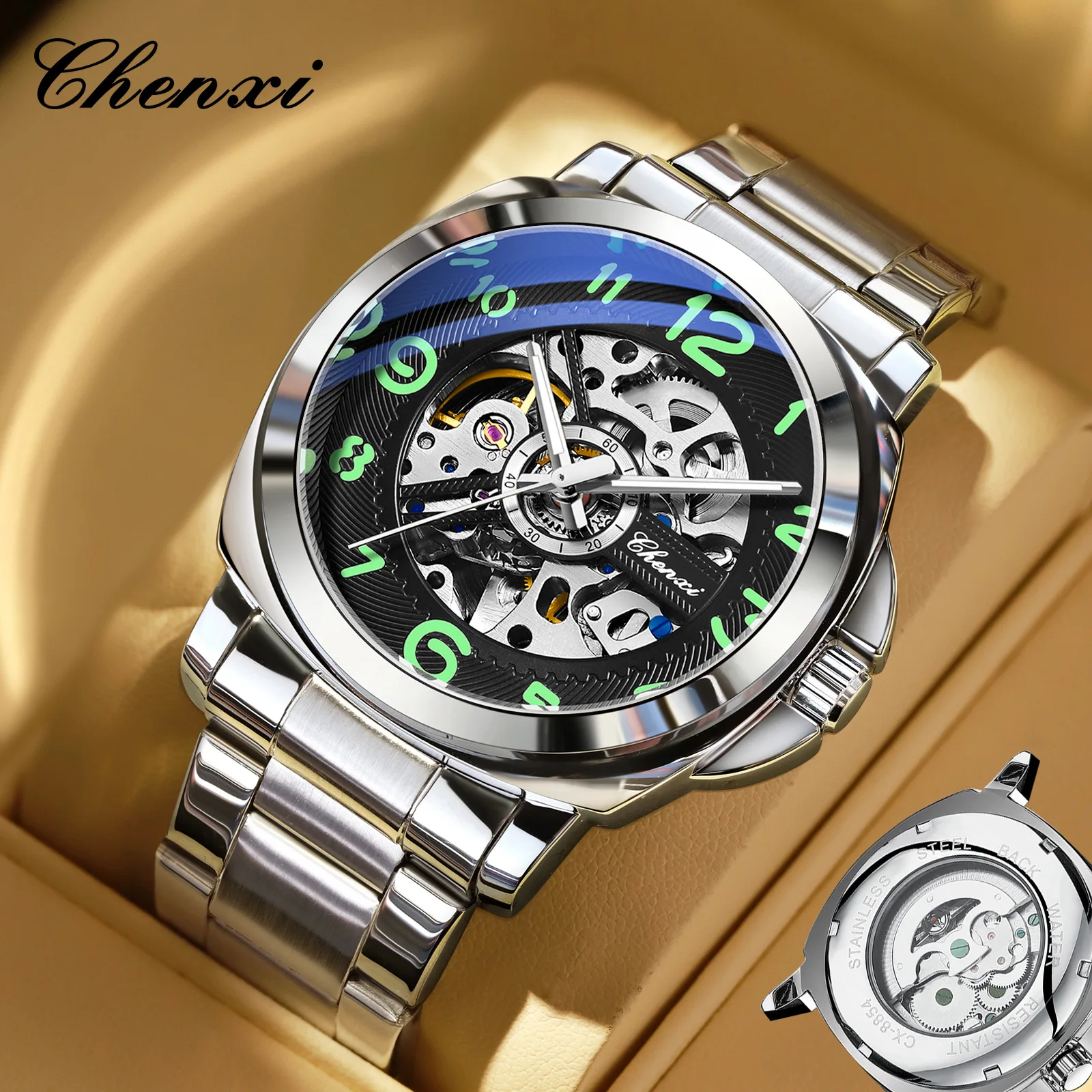 

Роскошные мужские автоматические часы с большим циферблатом-скелетоном, светящиеся, водонепроницаемые, механические наручные часы, модные повседневные деловые часы
