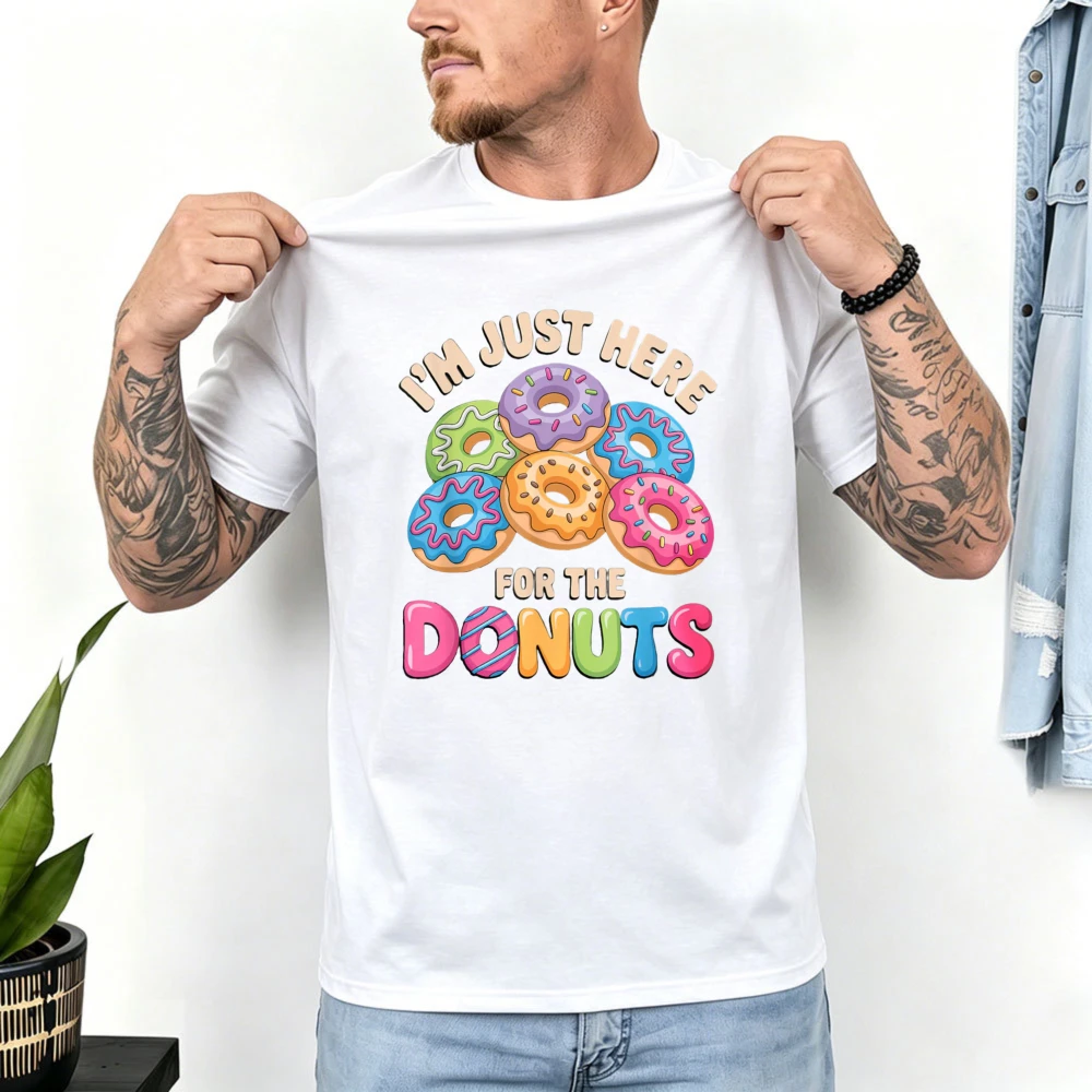 Cartoon Donut Aesthetic Cotton Unisex Tee Rainbow Stack Donut Graphic Short Sleeve Tops Dessert Lover Vacation Casual T-shirts