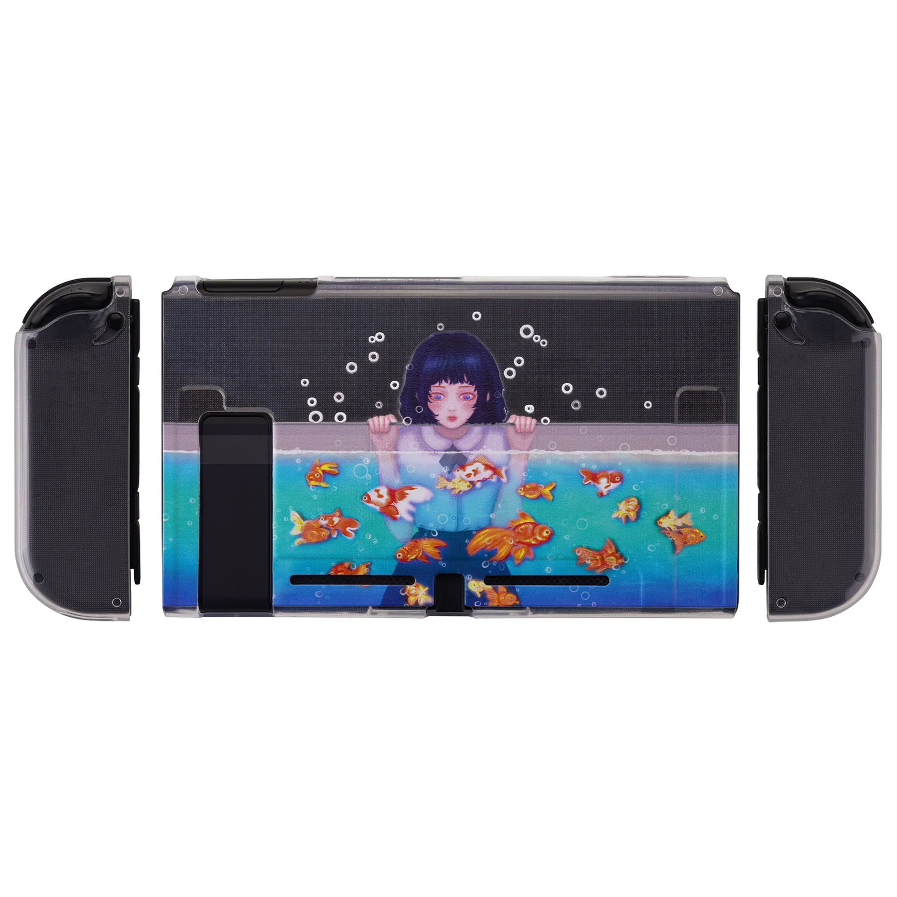 PlayVital Soft TPU Slim Protective Shell do Nintendo Switch z kolorowymi nakładkami na przyciski kierunku ABXY - przezroczysta dziewczyna w akwarium