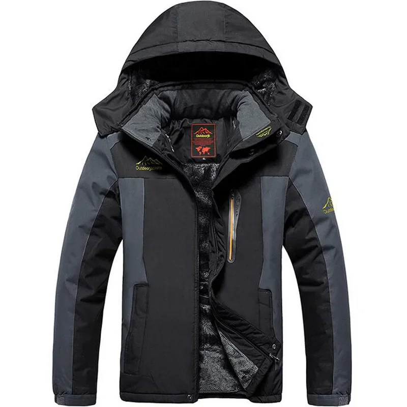 Men's Outdoor Hiking Jacket Waterproof Windproof Hooded Coats Thickened Warm Padded Camping Trekking Outerwear Hooded Parka 2026